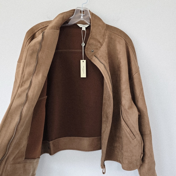 NWT Max Studio Faux Suede Bomber Jacket Womens M Brown Tan - Picture 6 of 9